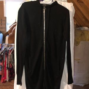 Long black zip up jacket with hood